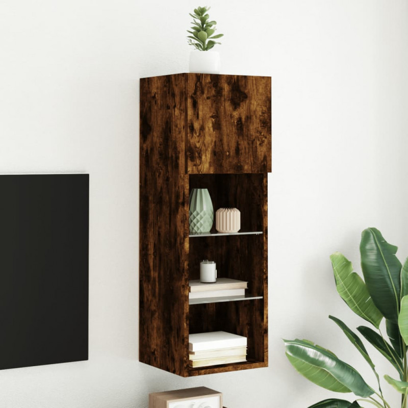 Szafka TV, z LED, przydymiony dąb, 30,5x30x90 cm