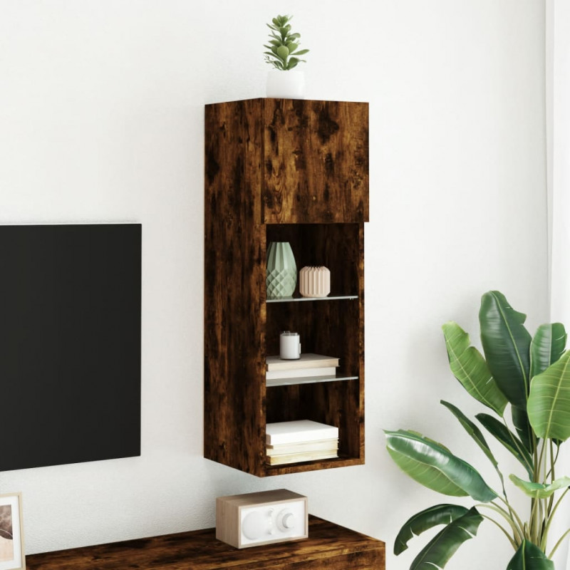 Szafka TV, z LED, przydymiony dąb, 30,5x30x90 cm