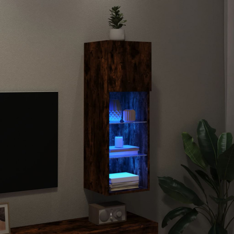 Szafka TV, z LED, przydymiony dąb, 30,5x30x90 cm