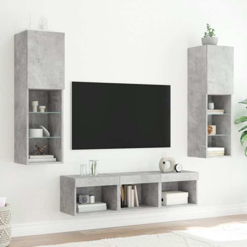 5-częściowy zestaw mebli TV z LED, szarość betonu
