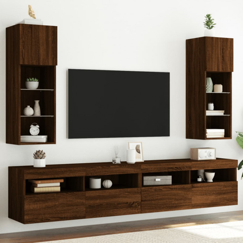 Szafki TV, z LED, 2 szt., brązowy dąb, 30,5x30x90 cm