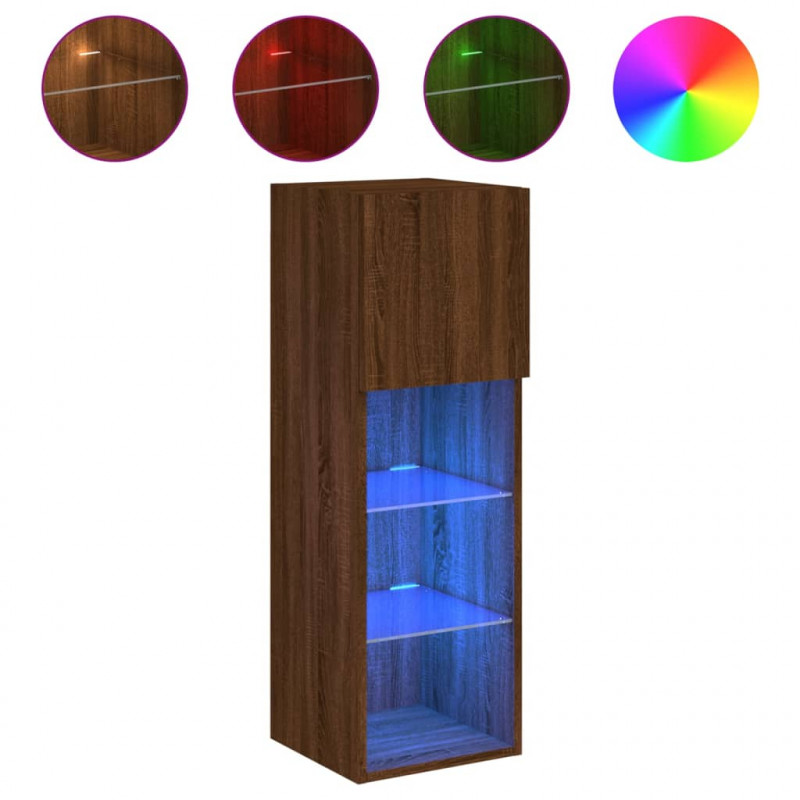 Szafki TV, z LED, 2 szt., brązowy dąb, 30,5x30x90 cm
