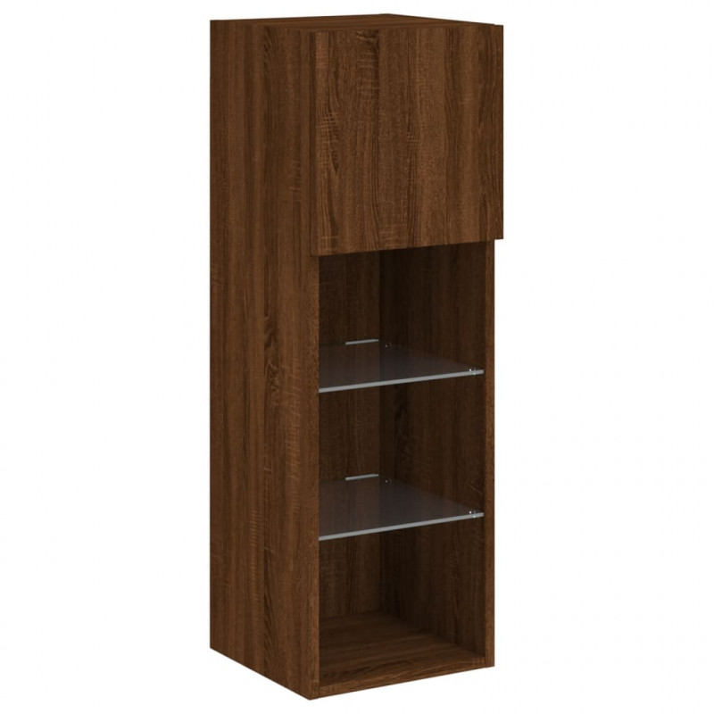 Szafki TV, z LED, 2 szt., brązowy dąb, 30,5x30x90 cm