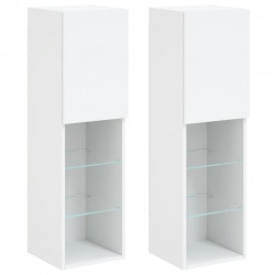 Szafki TV, z LED, 2 szt., białe, 30,5x30x102 cm