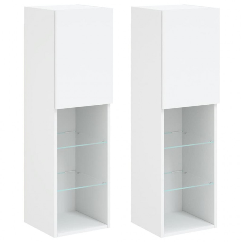 Szafki TV, z LED, 2 szt., białe, 30,5x30x102 cm