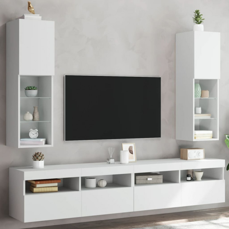 Szafki TV, z LED, 2 szt., białe, 30,5x30x102 cm