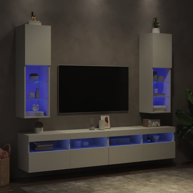 Szafki TV, z LED, 2 szt., białe, 30,5x30x102 cm