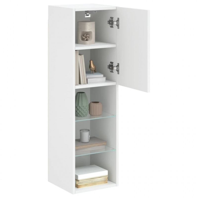 Szafki TV, z LED, 2 szt., białe, 30,5x30x102 cm