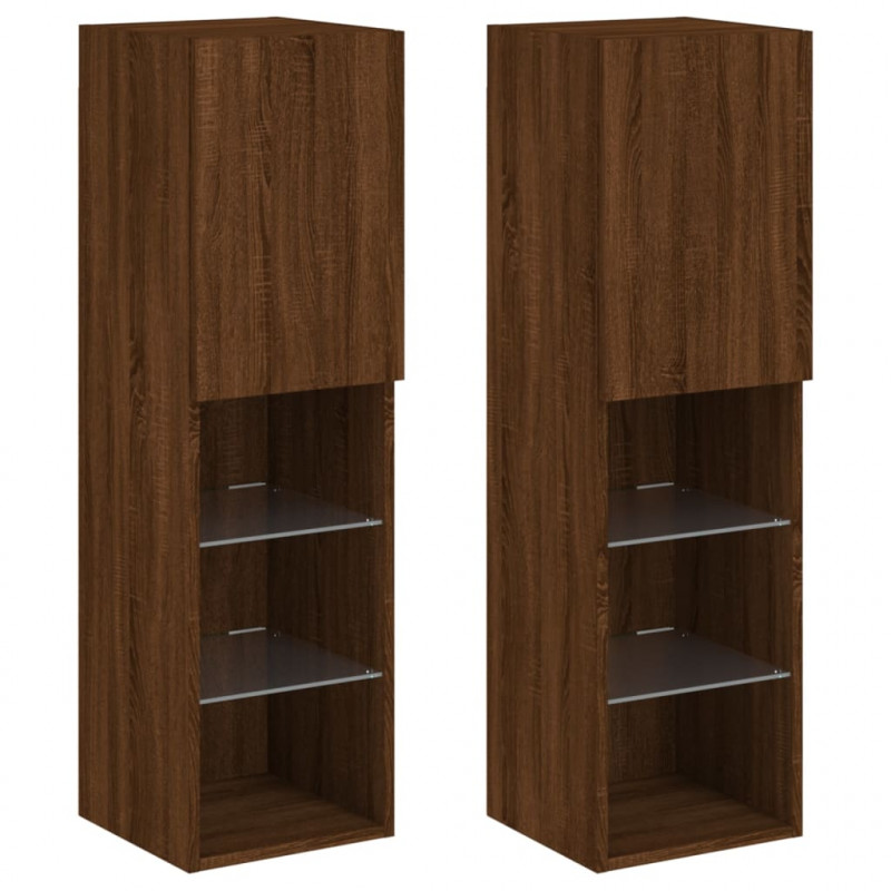 Szafki TV, z LED, 2 szt., brązowy dąb, 30,5x30x102 cm