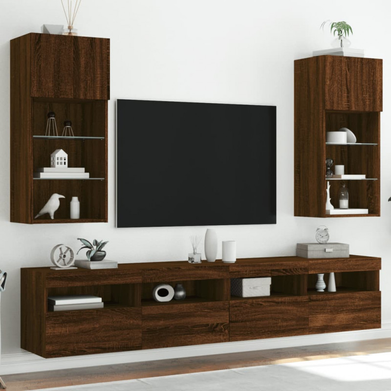 Szafki TV, z LED, 2 szt., brązowy dąb, 40,5x30x90 cm
