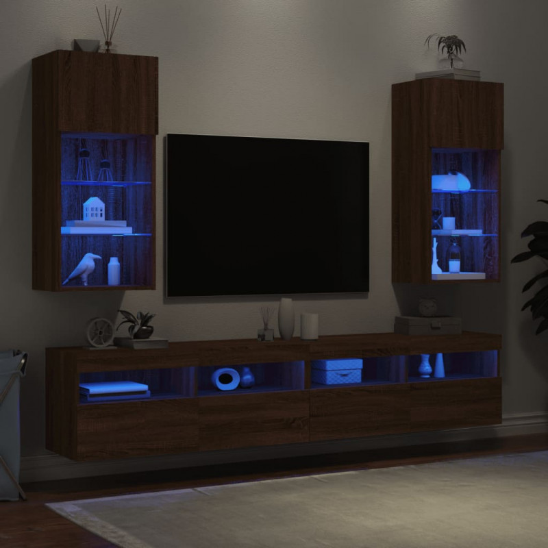 Szafki TV, z LED, 2 szt., brązowy dąb, 40,5x30x90 cm