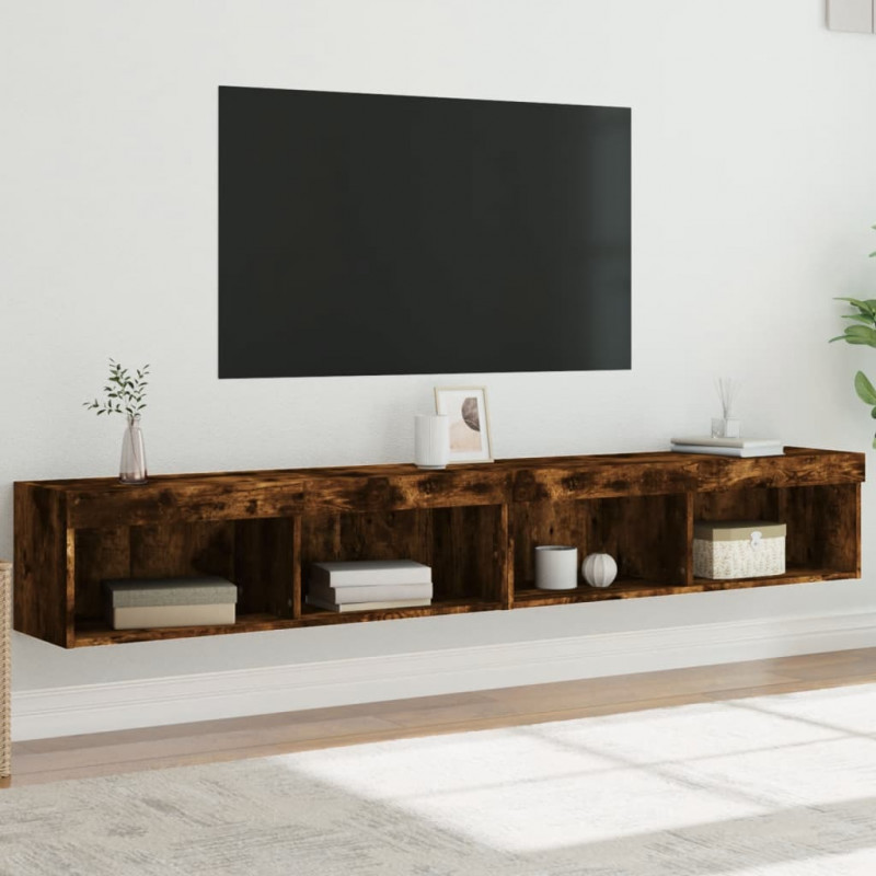 Szafki TV, z LED, 2 szt., przydymiony dąb, 100x30x30 cm