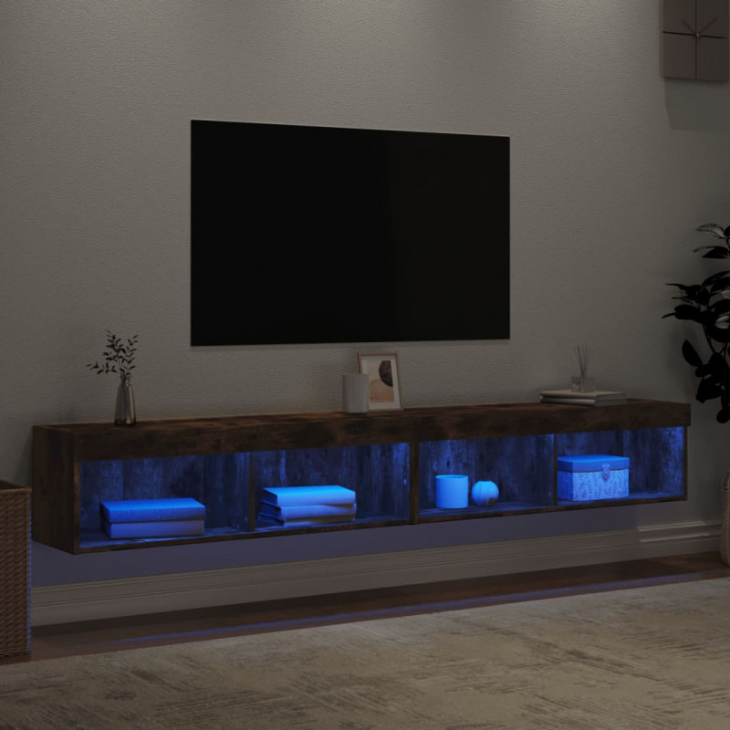 Szafki TV, z LED, 2 szt., przydymiony dąb, 100x30x30 cm