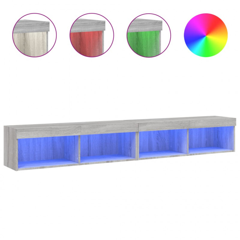 Szafki TV z LED, 2 szt., szary dąb sonoma, 100x30x30 cm