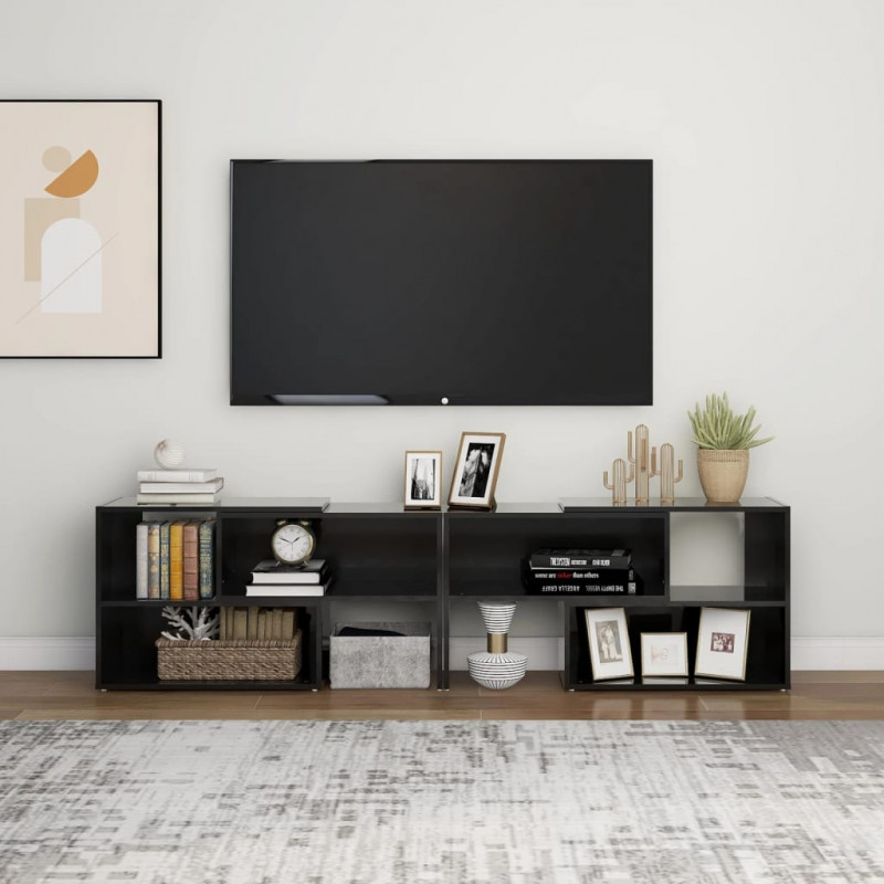 Szafka pod TV, czarna, wysoki połysk, 149x30x52 cm