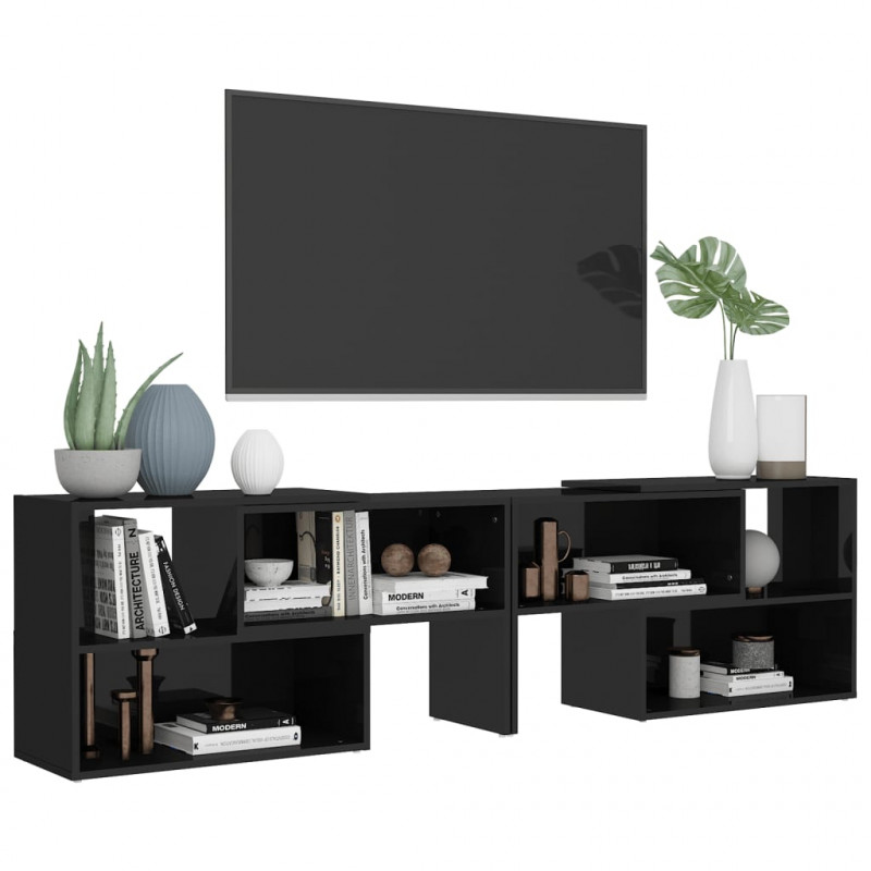Szafka pod TV, czarna, wysoki połysk, 149x30x52 cm