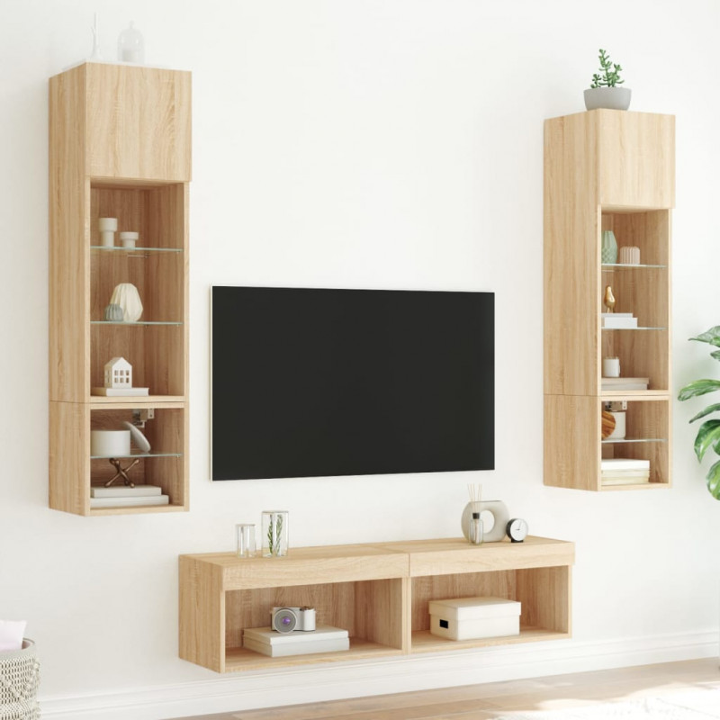 6-częściowy zestaw mebli TV z LED, dąb sonoma
