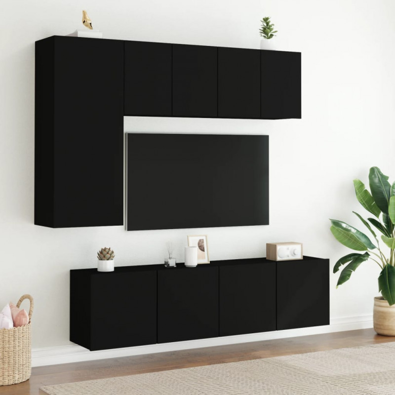 5-częściowy zestaw mebli TV, czarny, materiał drewnopochodny