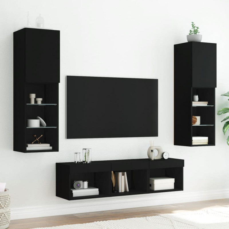 5-częściowy zestaw mebli TV z LED, czarny