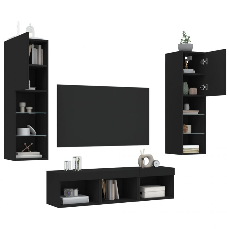 5-częściowy zestaw mebli TV z LED, czarny