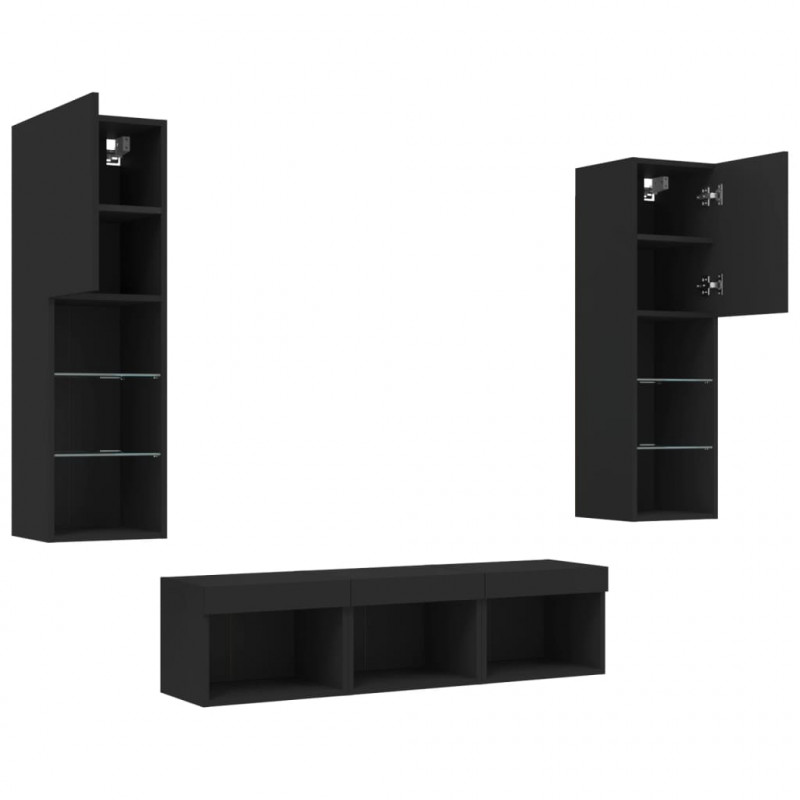 5-częściowy zestaw mebli TV z LED, czarny