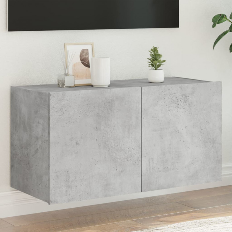 Ścienna szafka TV z LED, szarość betonu, 80x35x41 cm