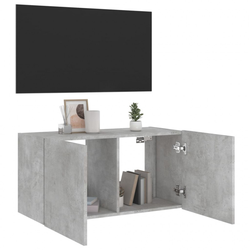 Ścienna szafka TV z LED, szarość betonu, 80x35x41 cm