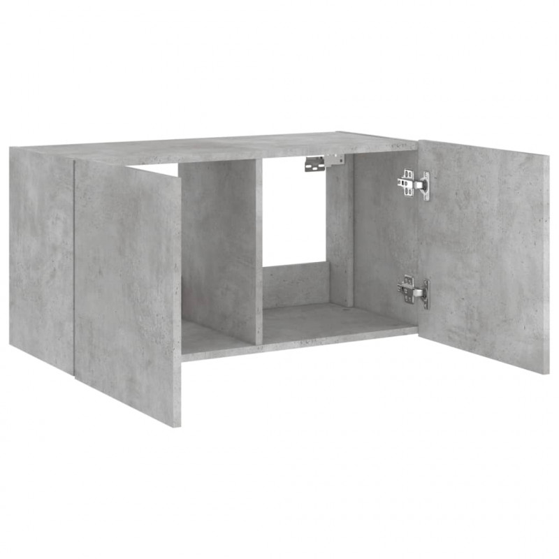 Ścienna szafka TV z LED, szarość betonu, 80x35x41 cm