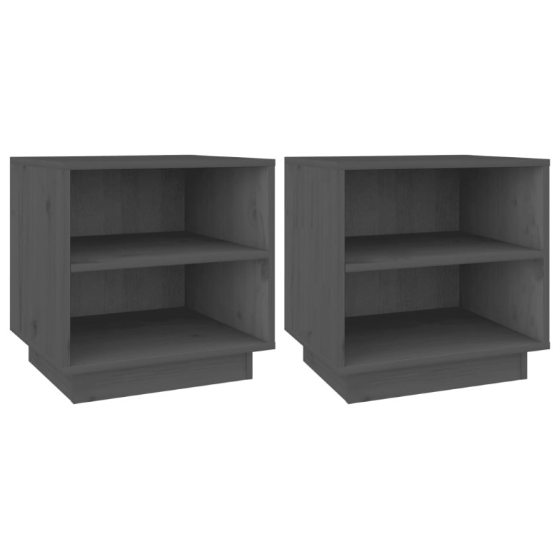 Szafki nocne, 2 szt., szare, 40x34x40 cm, lite drewno sosnowe