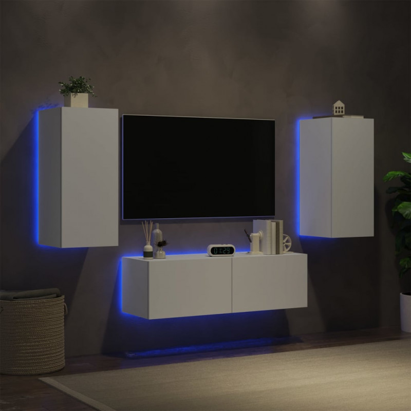 3-cz. zestaw mebli TV z oświetleniem LED, biały