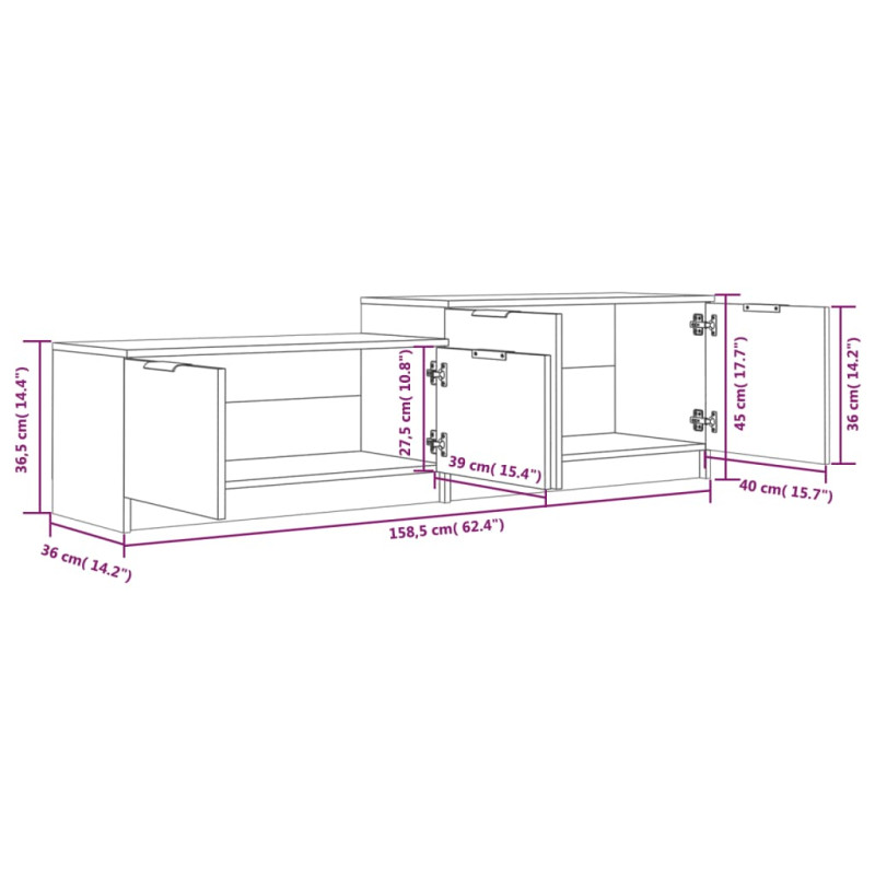 Szafka pod TV, biała, 158,5x36x45 cm, materia drewnopochodny