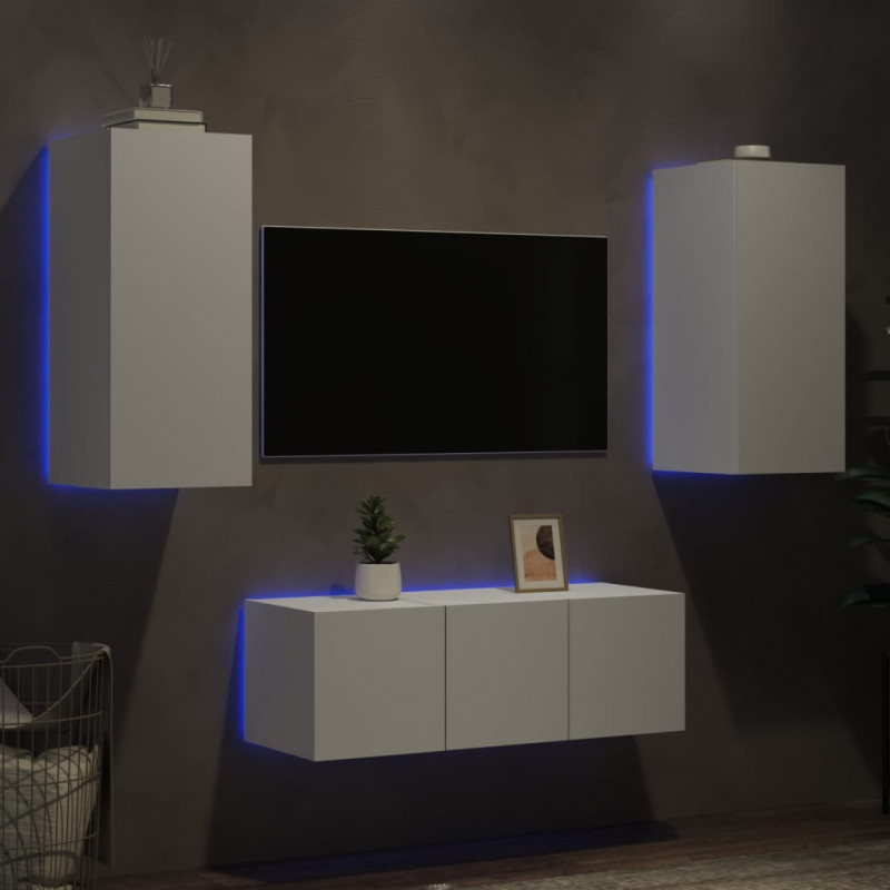 4-cz. zestaw mebli TV z LED, biały, materiał drewnopochodny