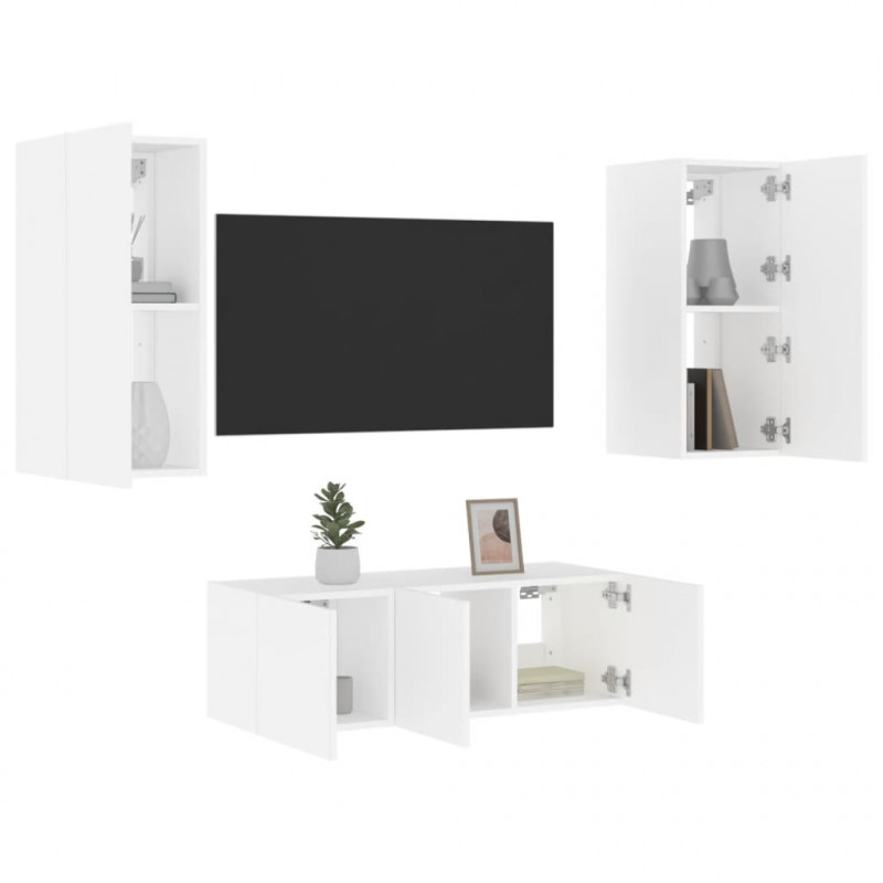 4-cz. zestaw mebli TV z LED, biały, materiał drewnopochodny