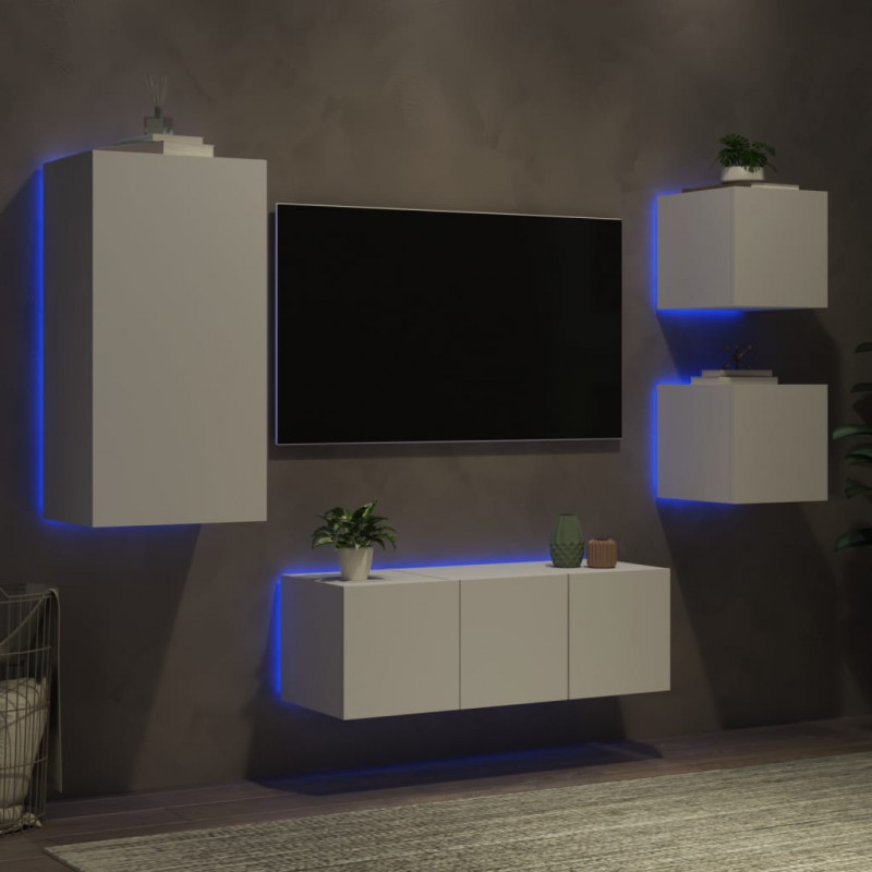 5-częściowy zestaw mebli TV z LED, biały
