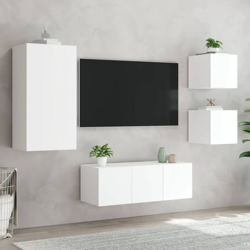 5-częściowy zestaw mebli TV z LED, biały