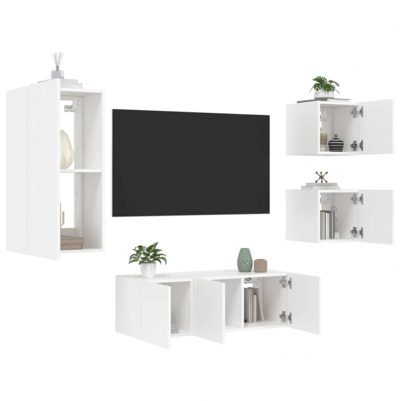 5-częściowy zestaw mebli TV z LED, biały