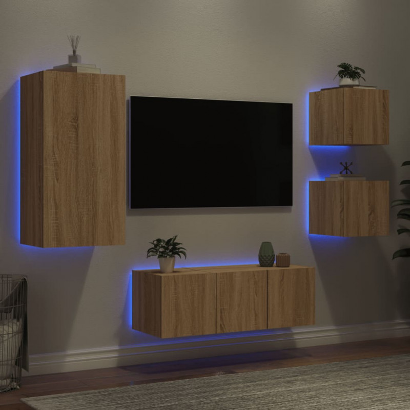 5-częściowy zestaw mebli TV z LED, dąb sonoma