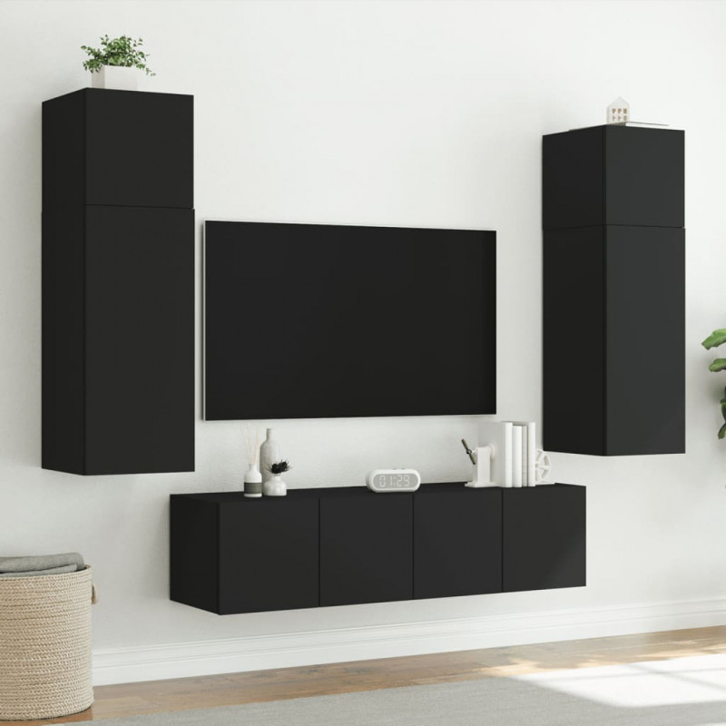 6-częściowy zestaw mebli TV z LED, czarny