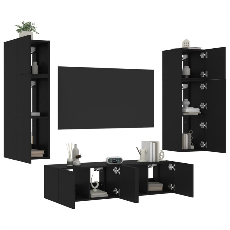 6-częściowy zestaw mebli TV z LED, czarny