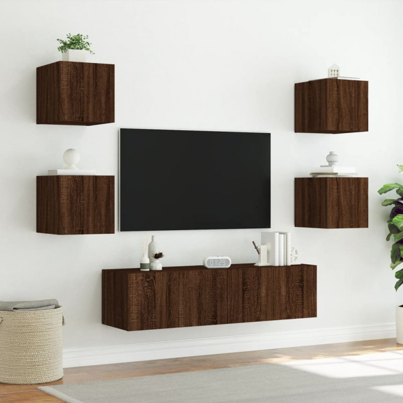 6-częściowy zestaw mebli TV z LED, brązowy dąb