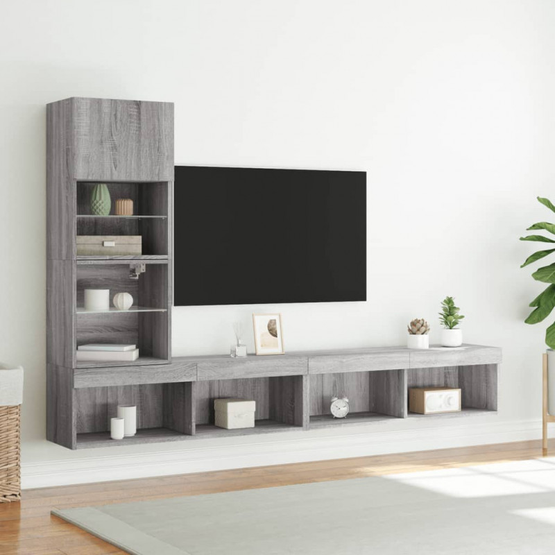 4-częściowy zestaw mebli TV z LED, szary dąb sonoma