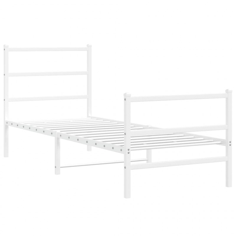 Metalowa rama łóżka z wezgłowiem i zanóżkiem, biała, 80x200 cm