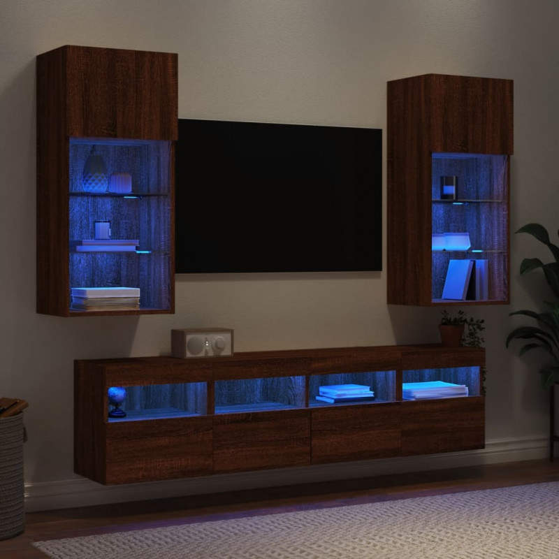 5-częściowy zestaw mebli TV z LED, brązowy dąb