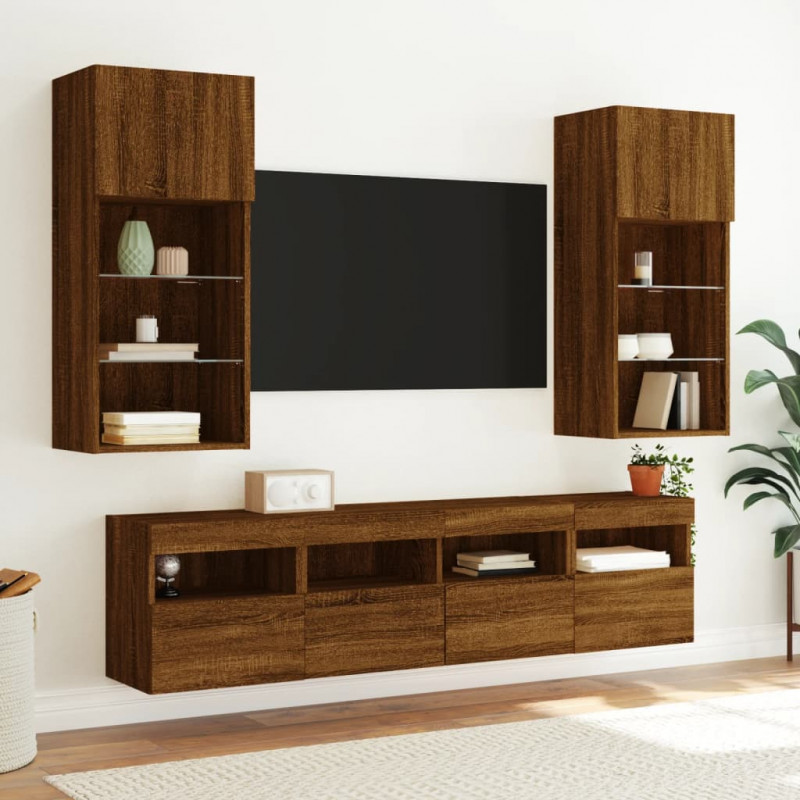 5-częściowy zestaw mebli TV z LED, brązowy dąb