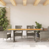 Stół ogrodowy z akacjowym blatem, szary 190x80x74 cm, rattan PE