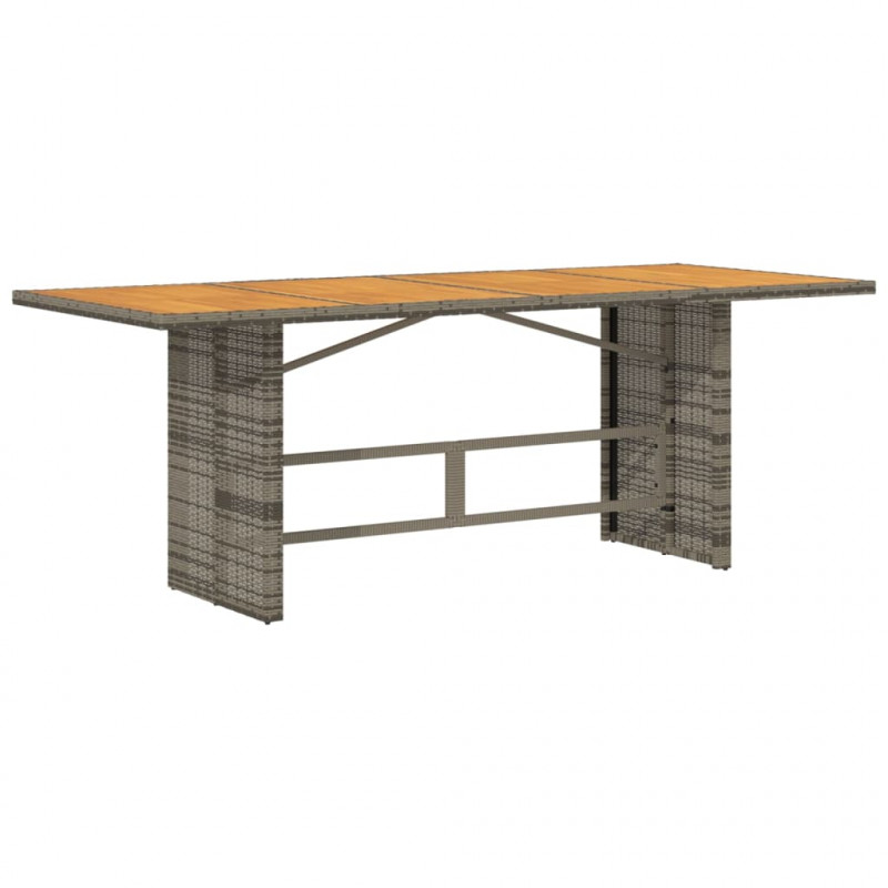Stół ogrodowy z akacjowym blatem, szary 190x80x74 cm, rattan PE