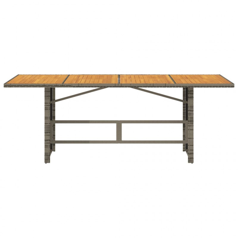 Stół ogrodowy z akacjowym blatem, szary 190x80x74 cm, rattan PE