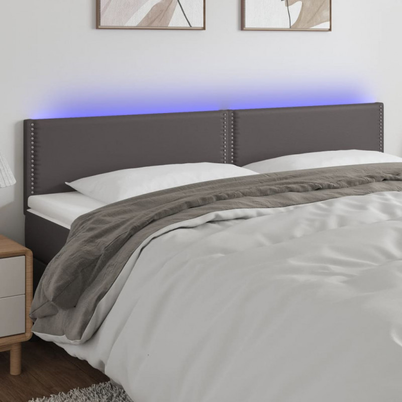 Zagłówek do łóżka z LED, szary, 180x5x78/88 cm, sztuczna skóra