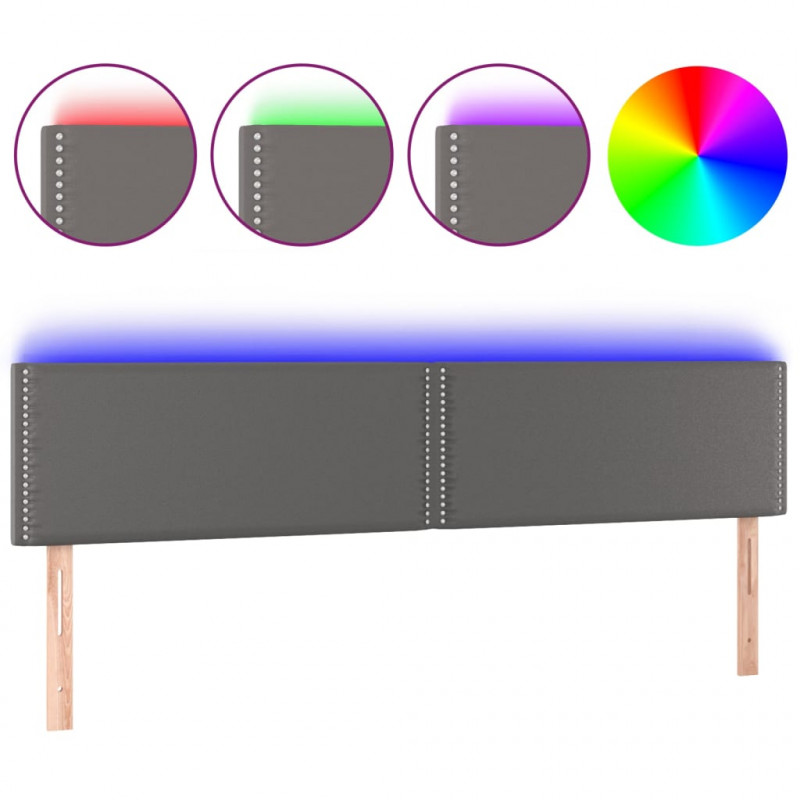Zagłówek do łóżka z LED, szary, 180x5x78/88 cm, sztuczna skóra