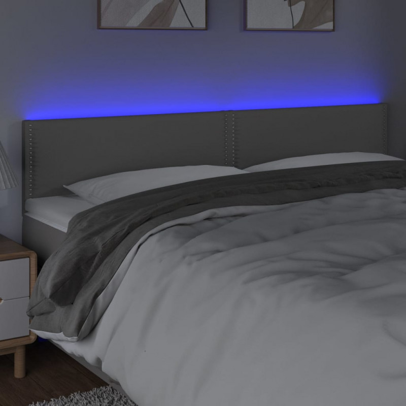 Zagłówek do łóżka z LED, szary, 180x5x78/88 cm, sztuczna skóra